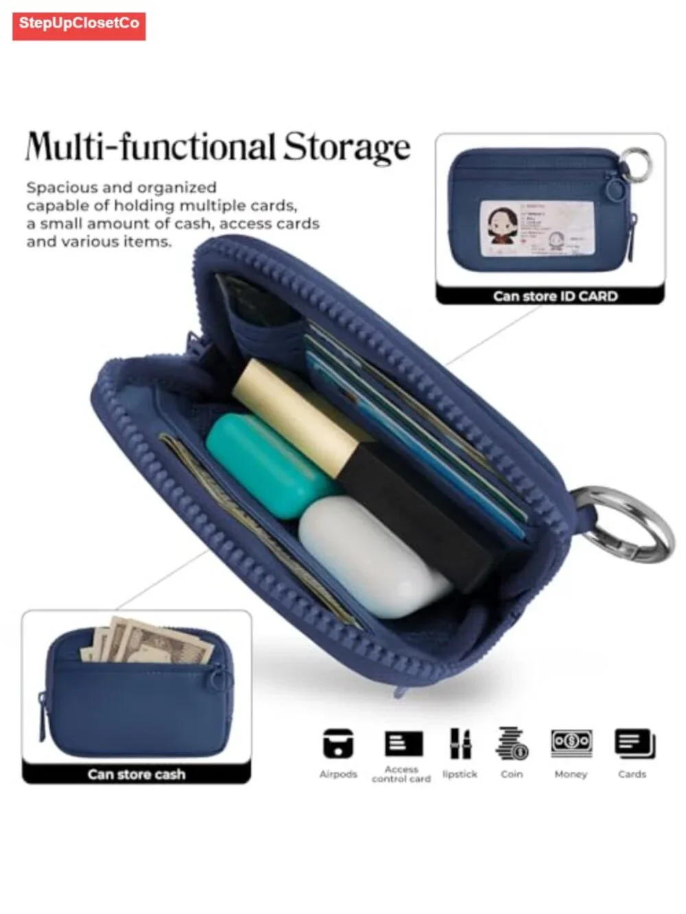 Keychain Wristlet Wallet for Women Zip Card Case with ID Window Nylon